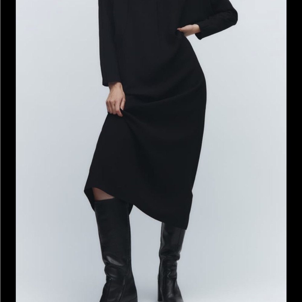 NWT ZARA STRAIGHT BLACK MIDI DRESS